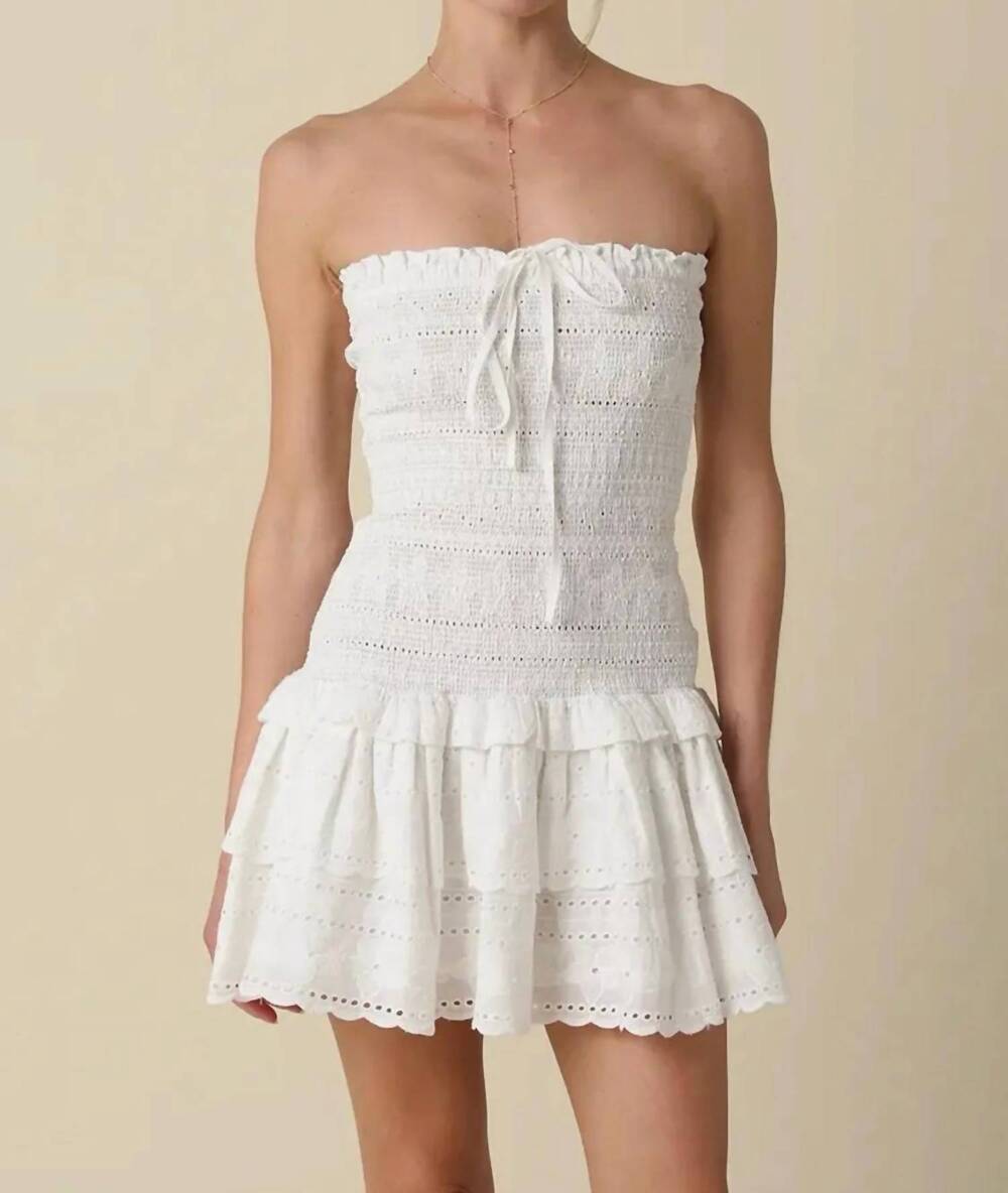 NEW OLIVACEOUS bella laced strapless mini dress in white
